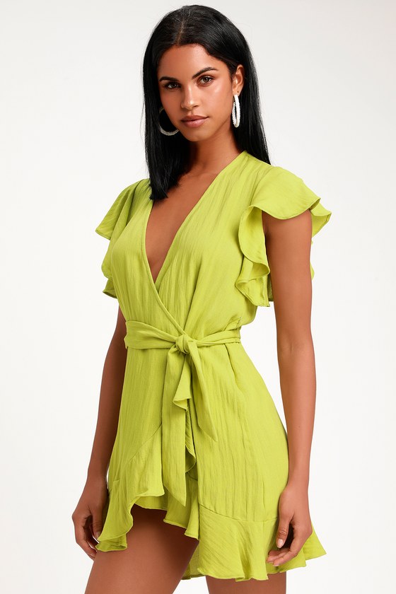 Cute Lime Green Dress - Wrap Dress - Mini Wrap Dress