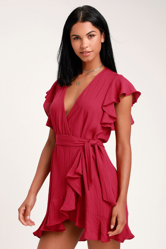 Cute Magenta Dress - Wrap Dress - Mini Wrap Dress - Lulus