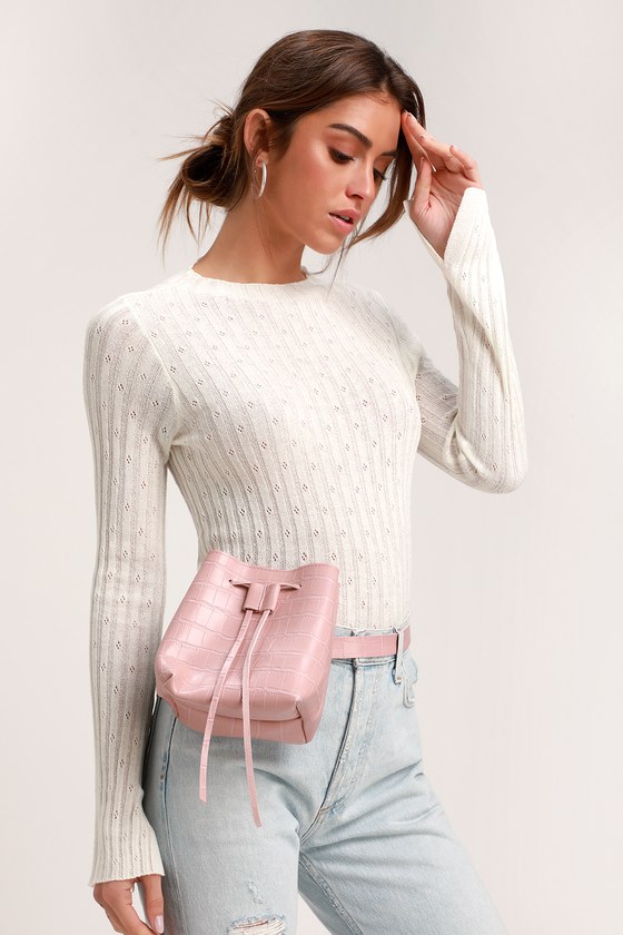 Trendy Belt Bag - Faux Belt Bag - Blush Snake Embossed Bag - Lulus