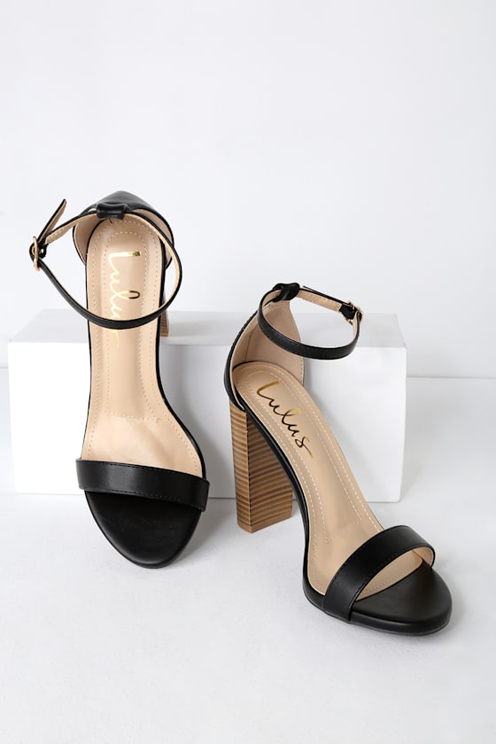 Taylor Black Stacked Ankle Strap Heels 1