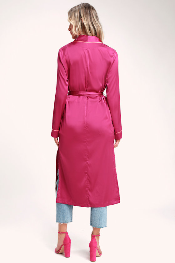 Sleek Magenta Robe Satin Robe Long Sleeve Robe
