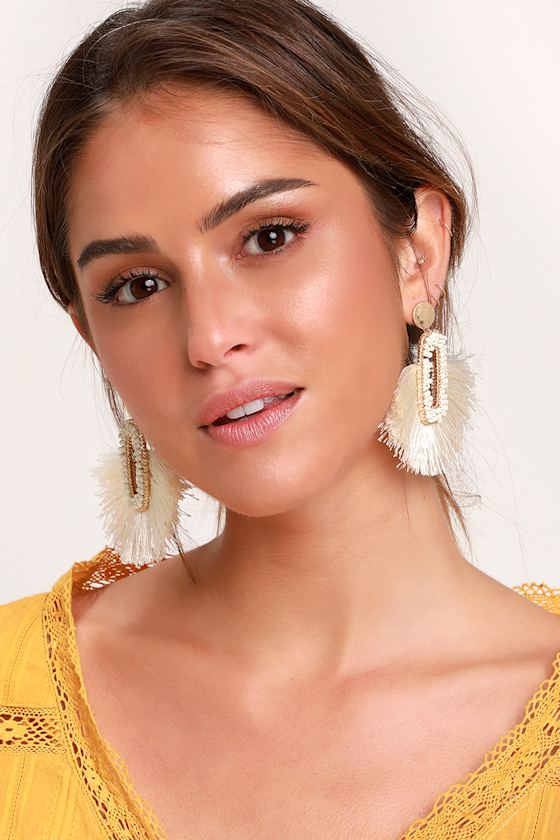 Cool Ivory Earrings Boho Earrings Fringe Earrings Lulus
