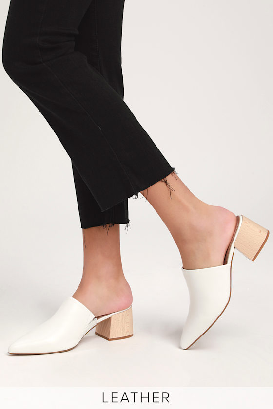 Florin White Leather Pointed-Toe Mules 5