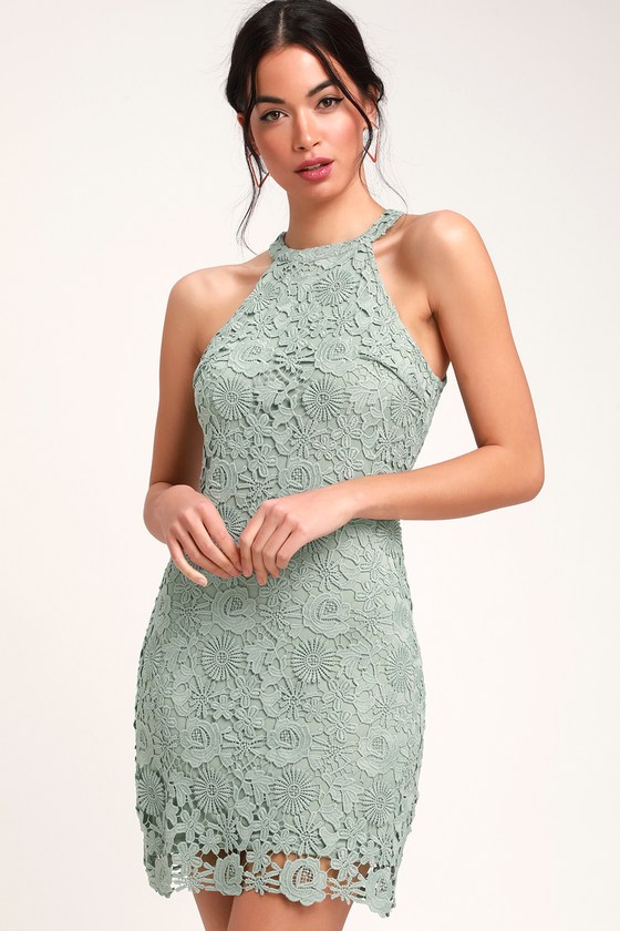 Love Poem Sage Green Lace Mini Dress