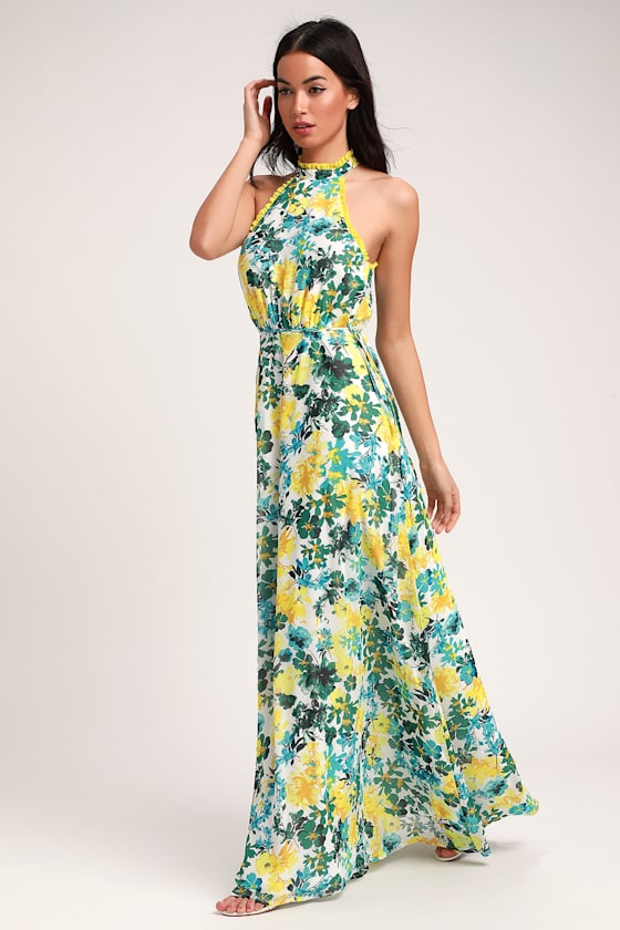 floral print halter maxi dress