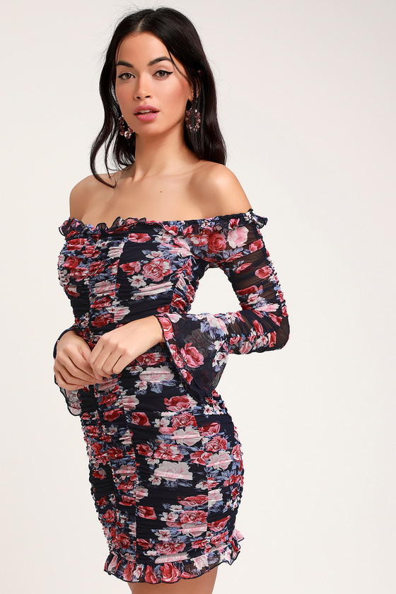 Sexy Navy Blue Floral Print Dress ...