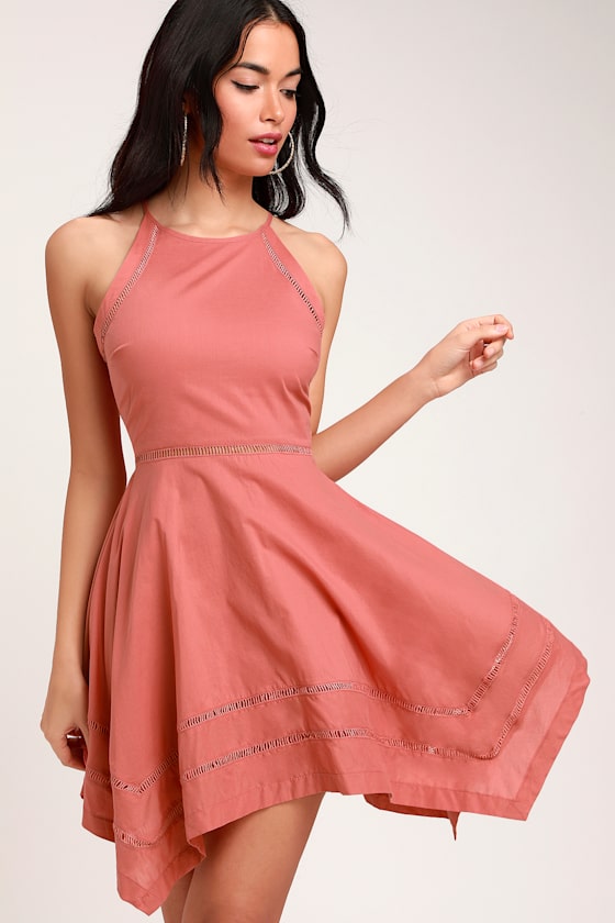 Catch Your Eye Rusty Rose Skater Dress