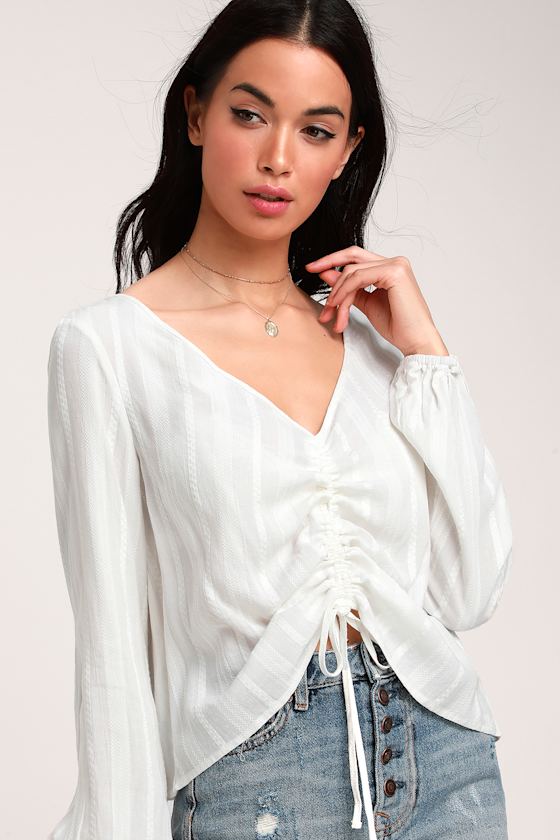 Del Rey Ivory Ruched Long Sleeve Top 3