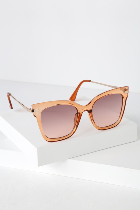 Cha Ching Clear Peach Square Sunglasses - Lulus