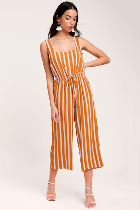 In the Sunshine Burnt Orange and White Striped Culotte Jumpsuit 1