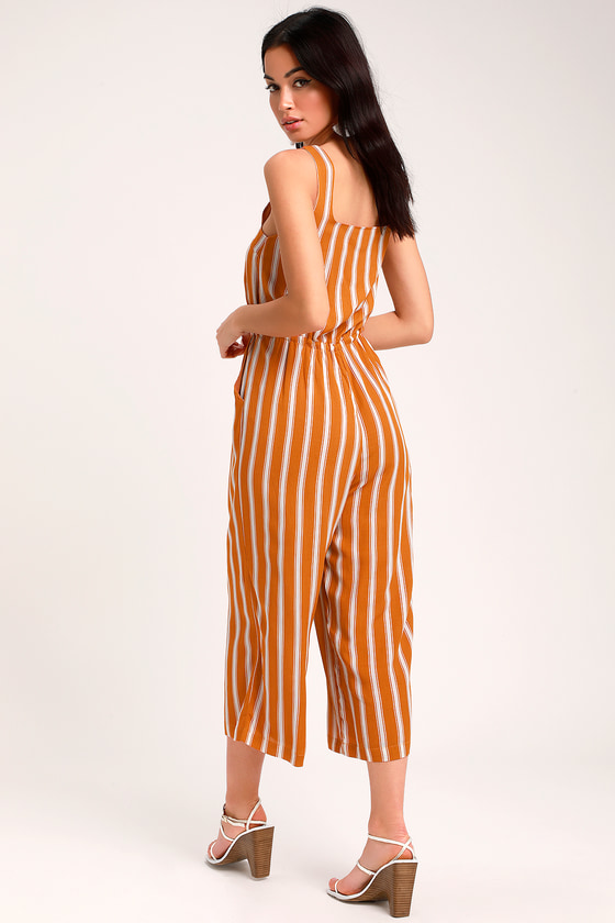 Orange and White Jumpsuit - Striped Jumpsuit - Culotte Jumpsuit