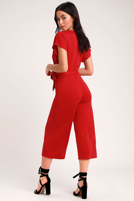 Weekend-Worthy Red Surplice Culotte Jumpsuit 5