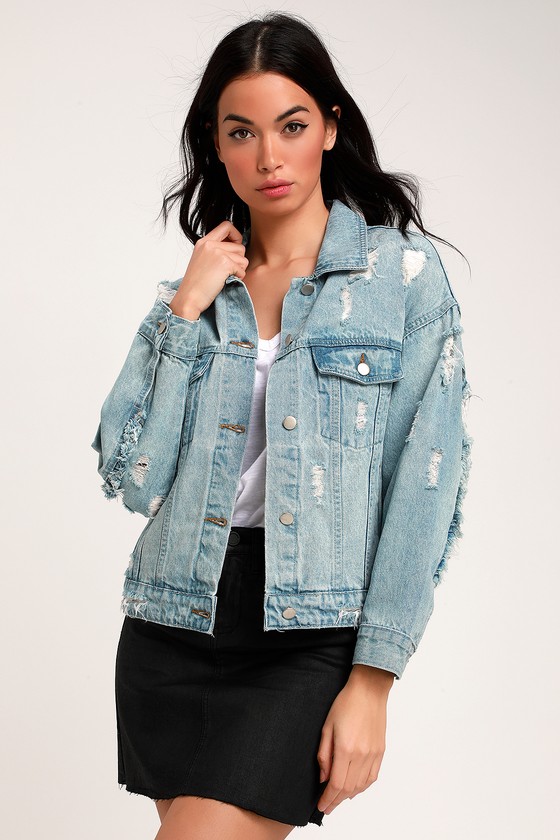 light wash distressed jean jacket