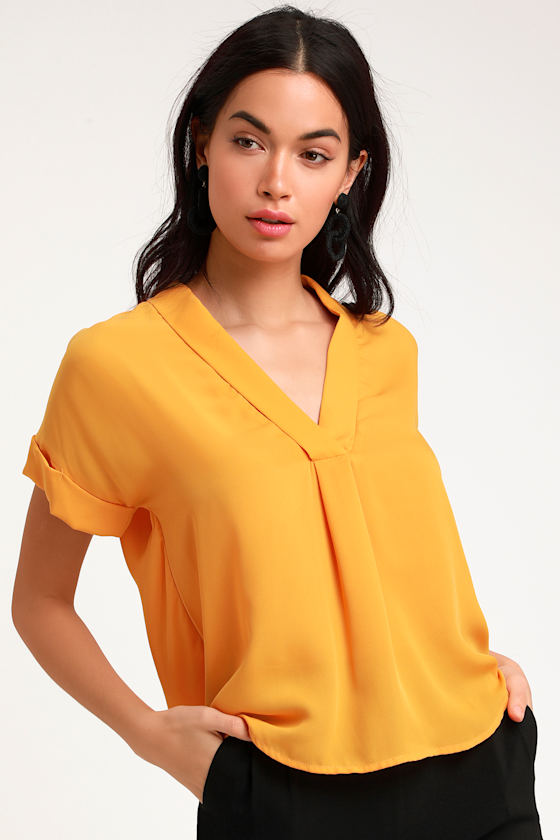 Golden Yellow Top - Short Sleeve Top - Blouse - Office Chic Top - Lulus