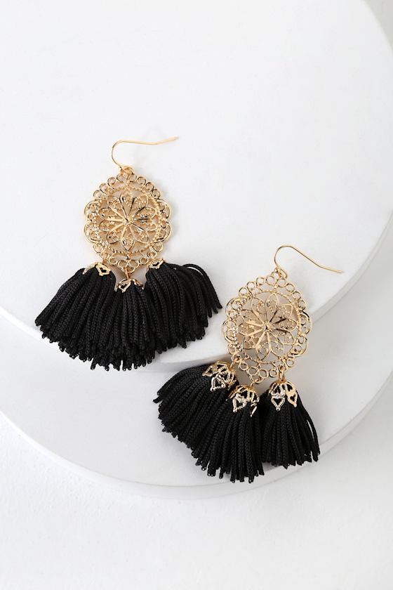 Cute Tassel Earrings Black Tassel Earrings Boho Earrings
