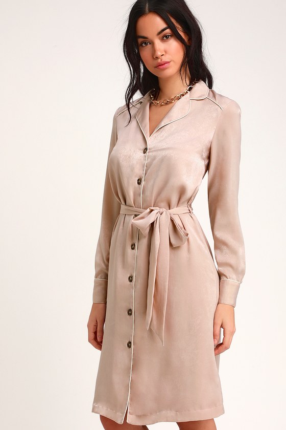 Cute Blush Dress  Shirt  Dress  Midi Shirt  Dress  Satin  