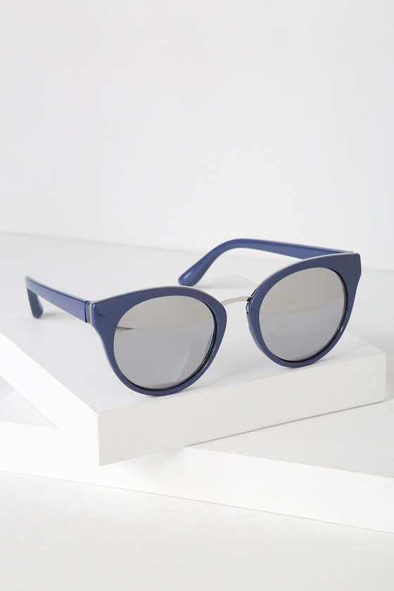 Cool Blue Sunglasses Mirrored Sunglasses Round Sunglasses Lulus