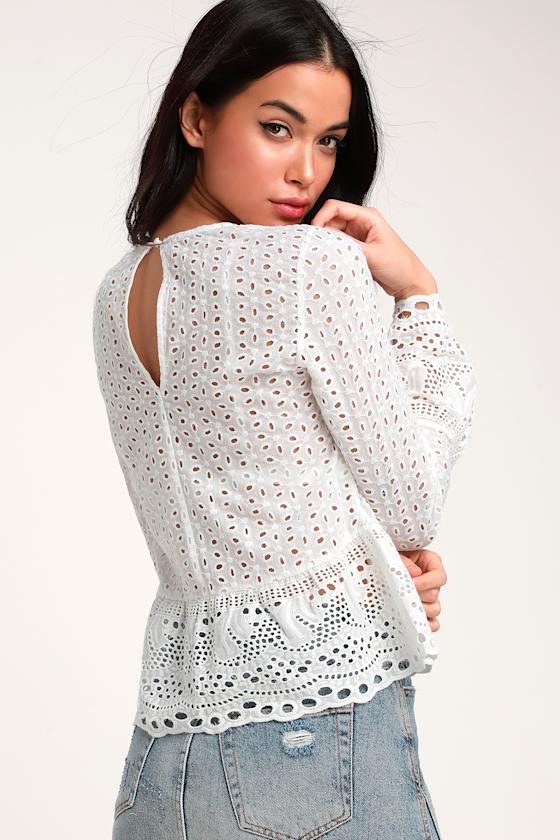 All Eyelets on You White Sheer Flounce Sleeve Eyelet Top 5