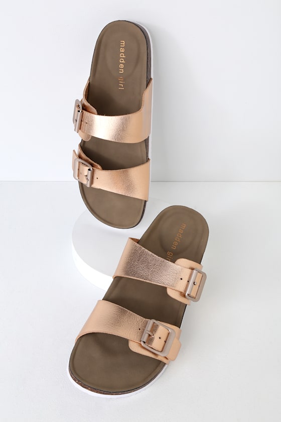 Brando Rose Gold and White Buckled Slide Sandals 2