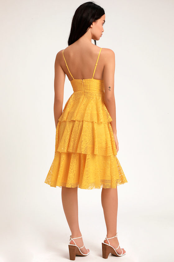Endless Romance Yellow Lace Ruffled Midi Dress 3