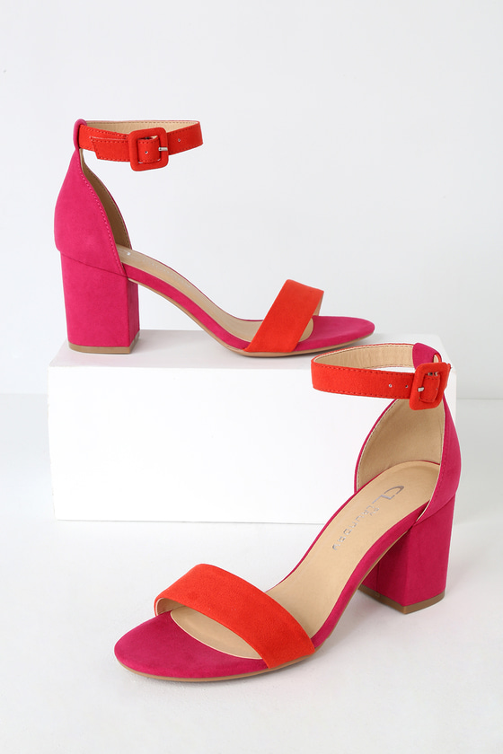 pink suede strappy heels