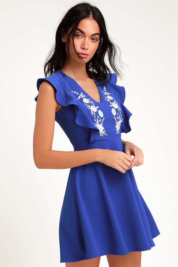 royal blue embroidered dress Tringa
