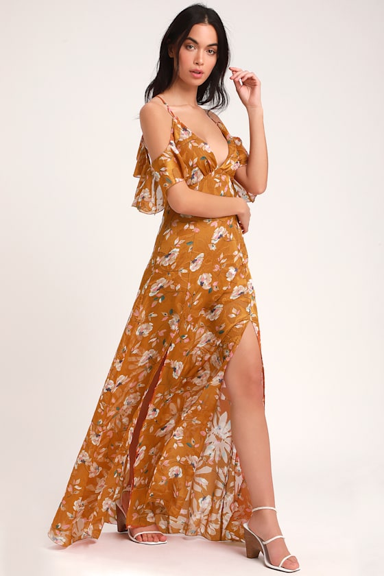 Abundant Happiness Rust Orange Floral Print Jacquard Maxi Dress 3