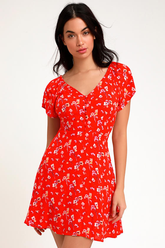 red floral dresses with sleeves