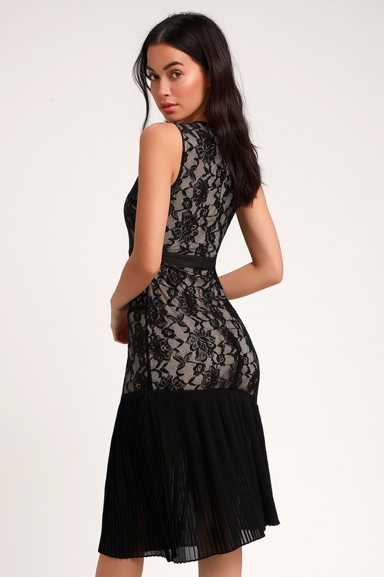 Classic Black Dress - Lace Dress - Midi Dress - Pleated Dress - Lulus