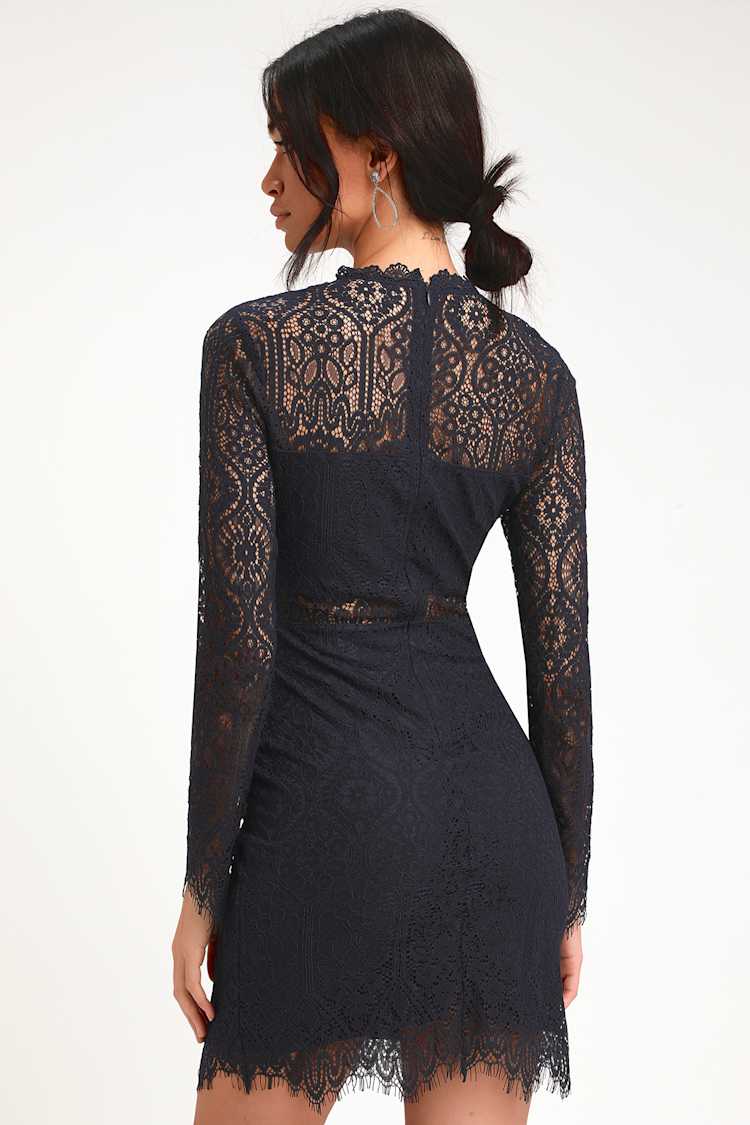appetite for seduction black lace long sleeve dress Flirty Factor Lace Long Sleeve Crepe Mini Dress