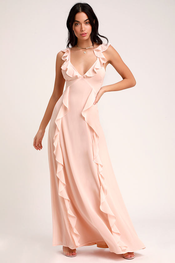 blush ruffle maxi dress