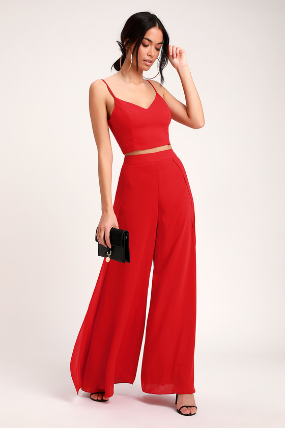 Chic Red Jumpsuit - Two-Piece Jumpsuit - Lace-Up Jumpsuit - Lulus