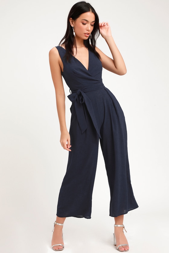 Cute Navy Blue Jumpsuit - Sleeveless Jumpsuit - Culotte Jumpsuit - Lulus