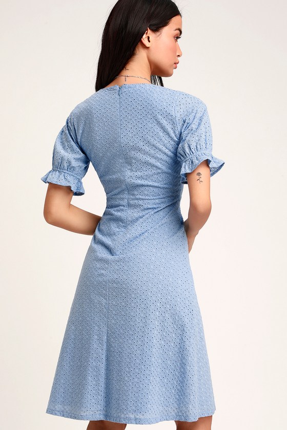 Cute Light Blue Dress - Eyelet Lace Dress - Midi Dress - Dress