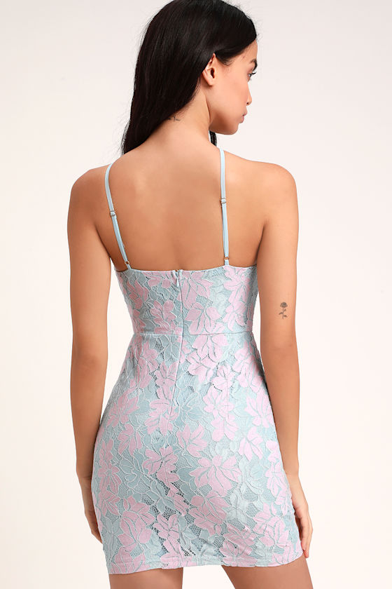 Loving Thoughts Light Blue and Pink Lace Mini Dress 1
