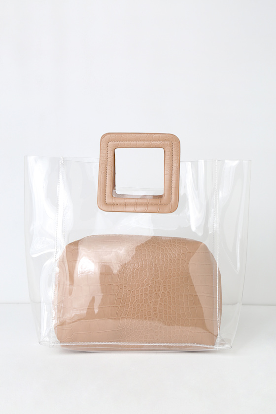 Querida Clear and Taupe Snake Tote 1