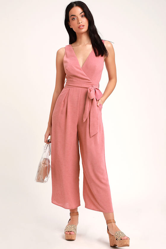 Cute Rusty Rose Jumpsuit - Sleeveless Jumpsuit - Culotte Jumpsuit - Lulus