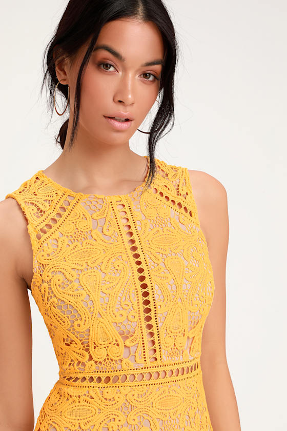 Dream Life Yellow Lace Bodycon Dress 2
