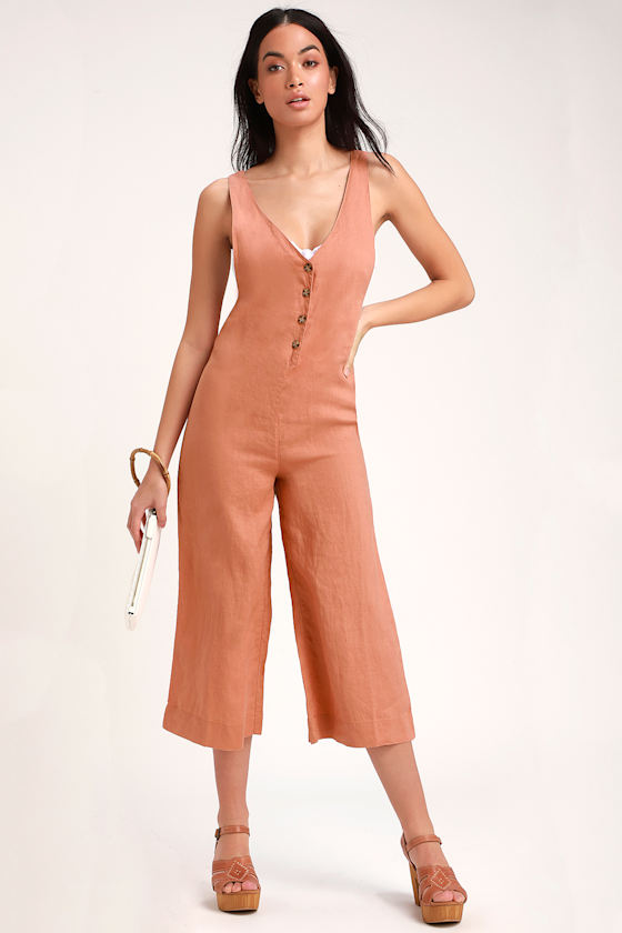 Amalfi Rusty Rose Linen Wide-Leg Sleeveless Jumpsuit 2