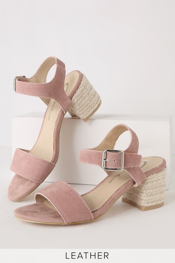 blush suede ankle strap heels