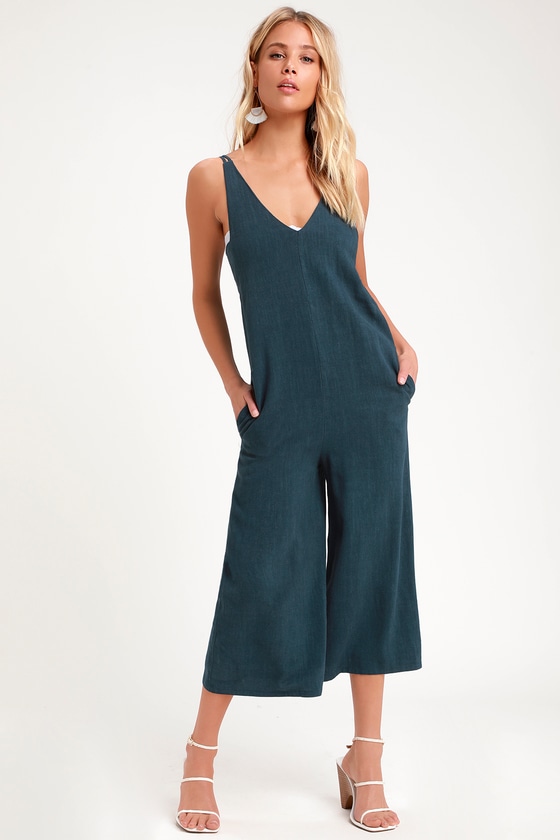 Boho Jumpsuit - Washed Navy Blue Jumpsuit - Culotte Jumpsuit - Lulus