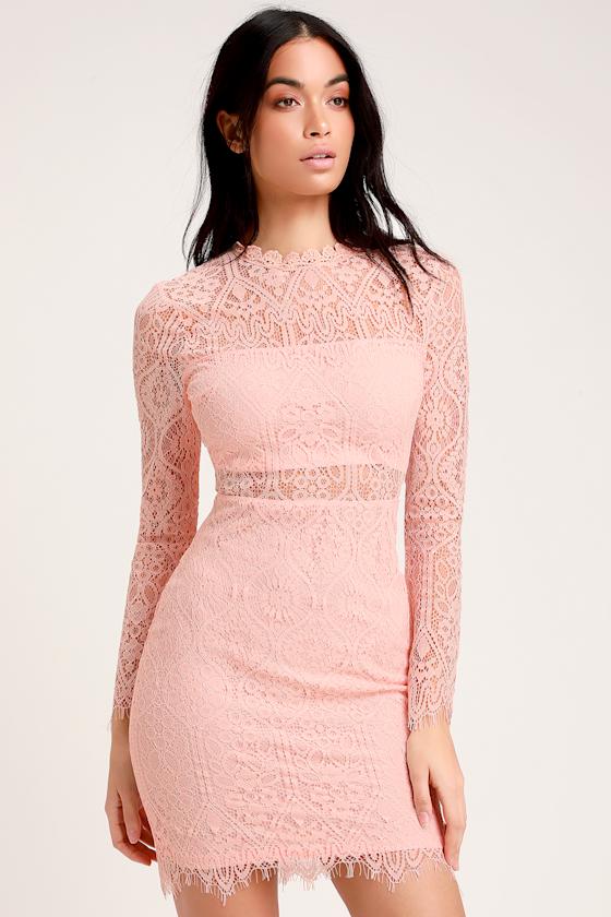 Sexy Blush Pink Dress Blush Lace Dress Long Sleeve Lace Dress Lulus