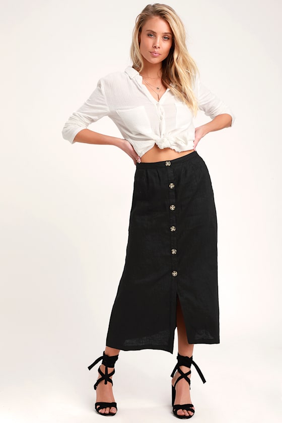 Amalfi Washed Black Button-Up Midi Skirt 1