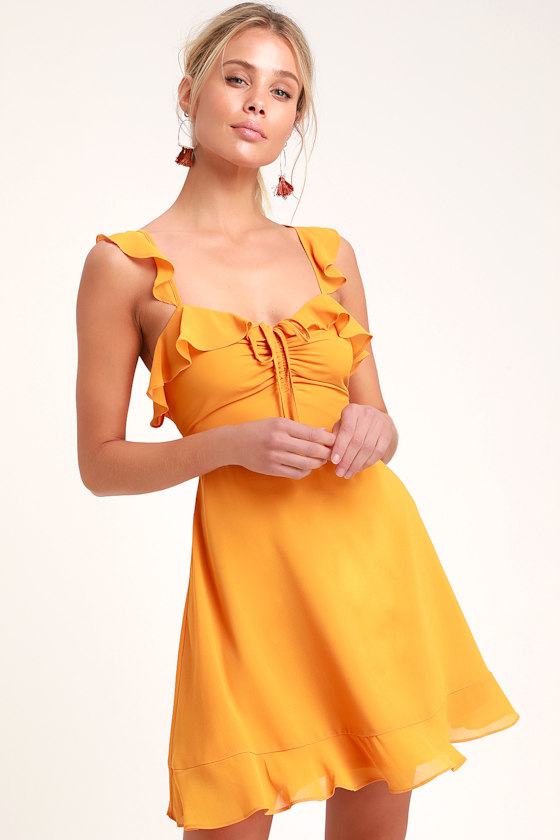Orange Rosette Ruffle Mini Dress (M)