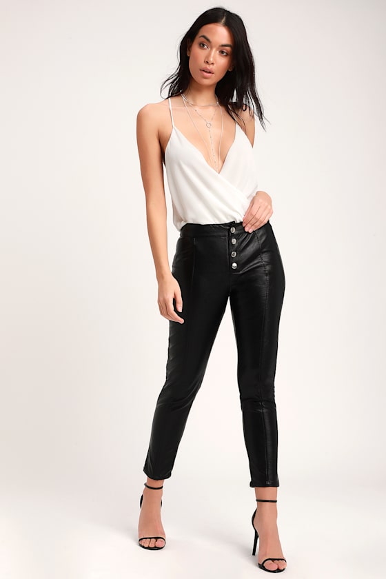 Chic Black Vegan Leather Pants Button Fly Vegan Leather Pants Lulus
