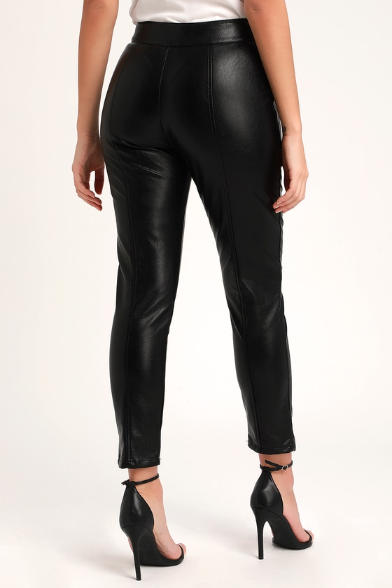Chic Black Vegan Leather Pants - Button Fly Vegan Leather Pants