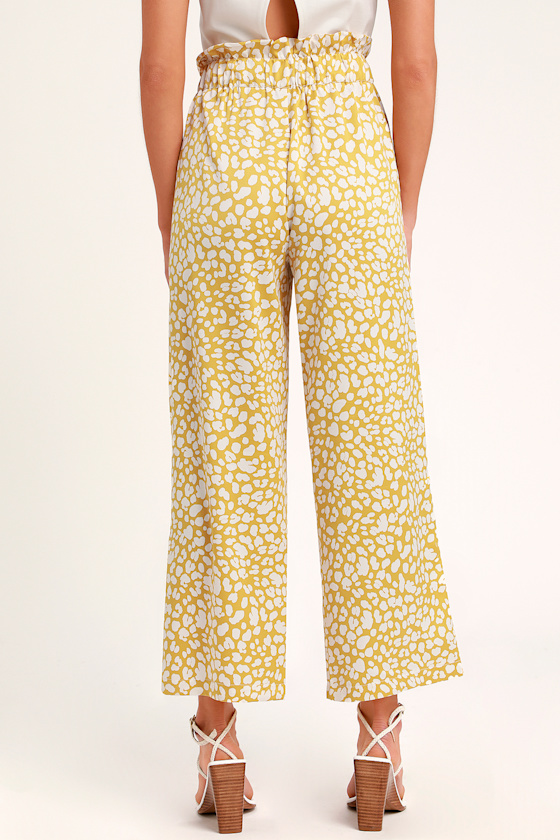 Vivid Vision Mustard Yellow Print Satin Culotte Pants 5