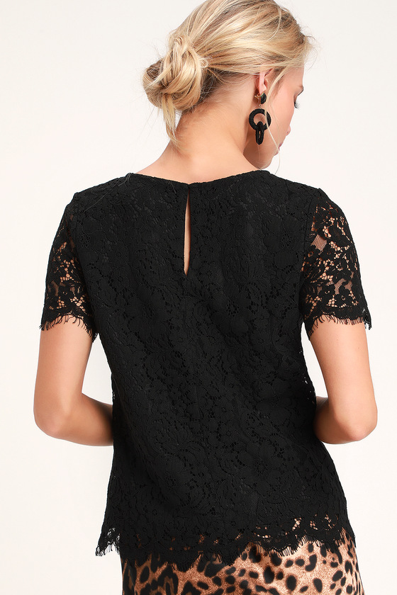 Classic Tale Black Lace Short Sleeve Top