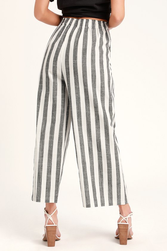 Fun Striped Pants - Grey and White Pants - Striped Culottes
