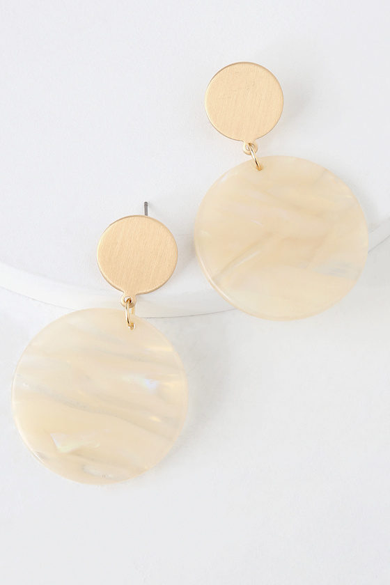 Round and Round Gold and Beige Earrings